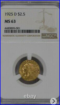 1925 D Indian Quarter Eagle NGC MS 63 Beautiful GOLD Coin + Showcase Box