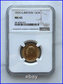 1925 Great Britain 1 Full Sovereign Gold Coin NGC MS65 GEM UNC BU BEAUTY