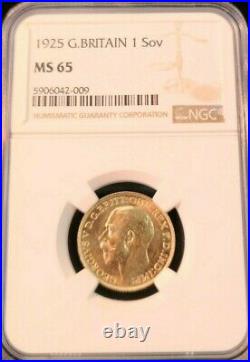 1925 Great Britain Gold 1 Sovereign Ngc Ms 65 Beautiful Gem Bu Monster Luster