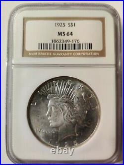 1925-P Peace Silver Dollar NGC MS64 Beautiful Coin