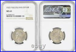 1925 (P), Yugoslavia, Alexander I. Beautiful Ni-Bronze 1 Dinar Coin. NGC MS-64