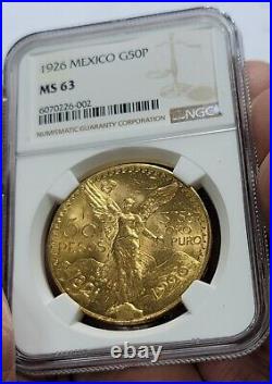 1926 MEXICO Gold 50 PESO NGC MS 63 Beautiful Lustrous! & Perfect Fresh Holder