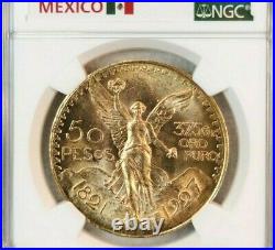 1927 Mexico Gold 50 Pesos Winged Liberty Ngc Ms 63 Pq Beautiful Bright Luster