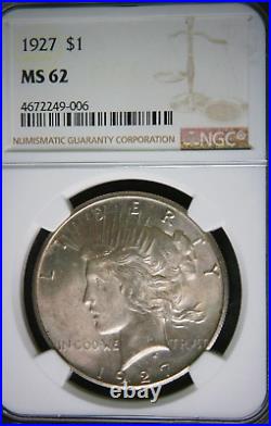 1927 Peace Dollar NGC MS 62 Beautiful Original Coin