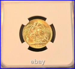 1927 South Africa Gold 1 Sovereign George V Ngc Ms 62+ Bright Beautiful Luster