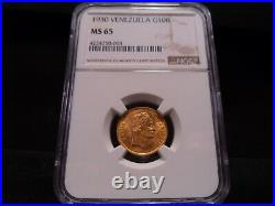 1930 MS65 Venezuela Gold 10 Bolivares NGC Certified Gem Beautiful Coin