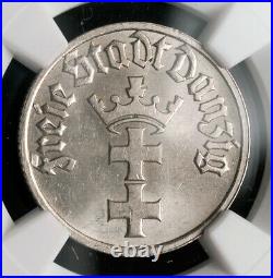 1932, Danzig (Free City). Beautiful Nickel 1/2 Gulden Coin. NGC MS-64
