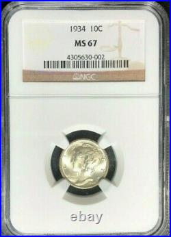 1934 Mercury Silver Dime Ngc Ms 67 Beautiful Coin Ref#30-002