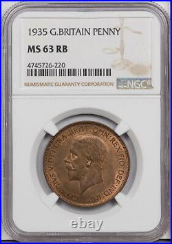1935 Great Britain Penny Ngc Ms 63 Rb Unique Old Unc Beautiful Gem Coin Low Pop