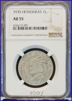 1935 Honduras Silver 1 Lempira 1l Ngc Au 55 High Grade Scarce Beautiful Coin