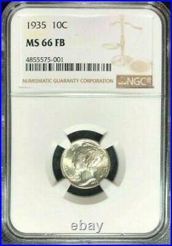 1935 Mercury Silver Dime Ngc Ms 66 Fb Full Bands Beautiful Coin