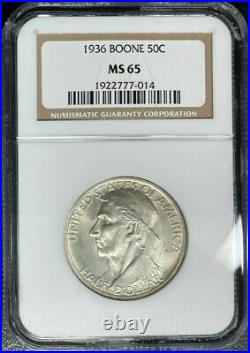 1936 Boone Commemorative Silver Half Dollarngc Ms65 Beautiful Coinref#77-014