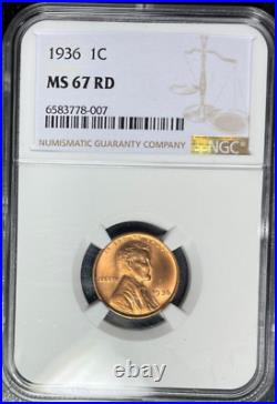 1936 Lincoln Wheat Cent Ngc Ms 67 Rd Beautiful Coin