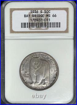 1936-s Bay Bridge Commemorative Silver Half Dollar-ngc Ms 66 Beautiful Coin011