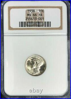 1938 Mercury Silver Dime Ngc Ms 66fb Beautiful Coin Ref#43-005