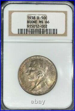 1938-d Boone Commemorative Silver Half Dollarngc Ms66beautiful Coinref#12-002