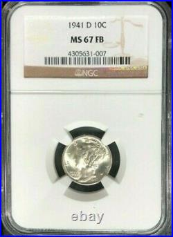 1941-d Mercury Silver Dime Ngc Ms 67 Fb Beautiful Coin Ref# 31-007