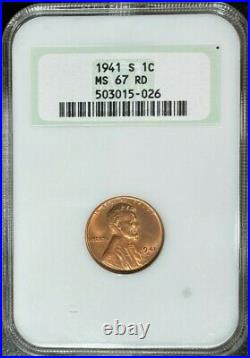 1941-s Lincoln Wheat Cent Ngc Ms 67 Rd Beautiful Coin Rare Old Holder