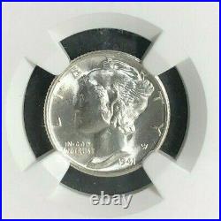 1941-s Mercury Silver Dime Ngc Ms 67 Fb Full Bands Beautiful Coin
