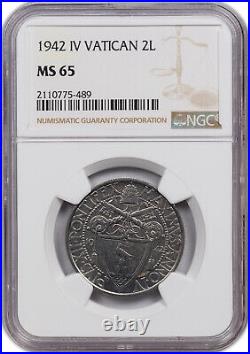 1942 IV Vatican 2l Ngc Ms65 Very High Grade Beautiful Gem Coin