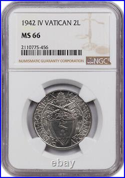 1942 IV Vatican 2l Ngc Ms66 Only 2 Graded Higher Worldwide Beautiful Gem Coin