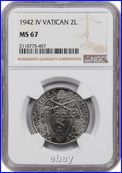 1942 IV Vatican 2l Ngc Ms67 Finest Known Worldwide Strikingly Beautiful Coin