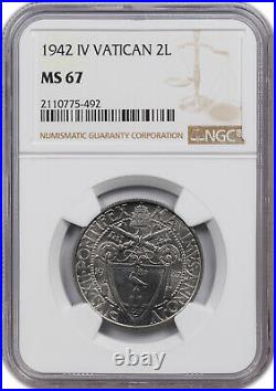 1942 IV Vatican 2l Ngc Ms 67 Finest Grade Worldwide Very Rare Beautiful Coin