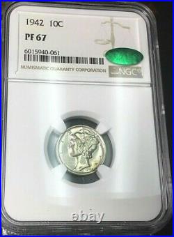 1942 MERCURY DIME 10C PROOF CAC NGC PF67 BEAUTIFUL COIN with SCRATCH ON SLAB REV