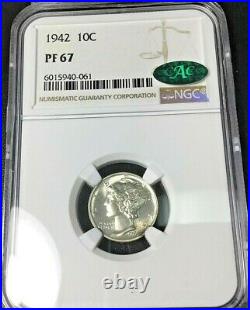 1942 MERCURY DIME 10C PROOF CAC NGC PF67 BEAUTIFUL COIN with SCRATCH ON SLAB REV