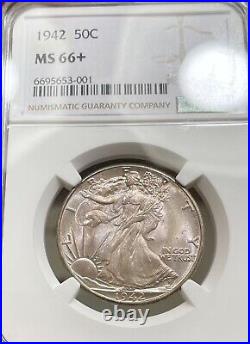 1942 Walking Liberty Silver Half Dollar NGC MS 66+ Beautiful Plus Coin