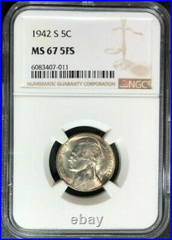 1942-s Jefferson Nickel Ngc Ms 67 5fs Beautiful Coin Ref#07-011