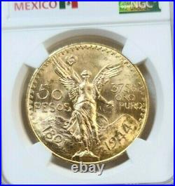 1944 Mexico Gold 50 Pesos G50p Ngc Ms 63 Beautiful Bright Luster Scarce Date