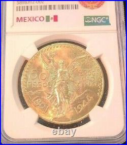 1944 Mexico Gold 50 Pesos G50p Ngc Ms 63 Beautiful Bright Luster Scarce Date