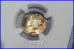1944-s Ngc Ms-68+ Fb Mercury Dime! Beautiful Rainbow Colors! Finest Coin Pop 1