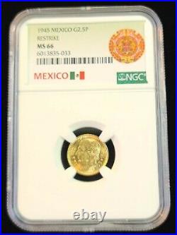 1945 Mexico Gold 2.5 Pesos Hidalgo Restrike Ngc Ms 66 Gem Bu Beautiful Coin