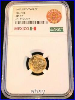 1945 Mexico Gold 2.5 Pesos Restrike Ngc Ms 67 Beautiful Gem Bu Blazing Pq Coin
