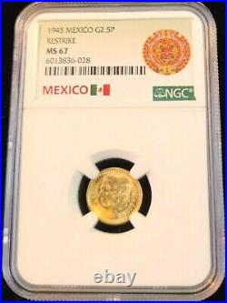 1945 Mexico Gold 2.5 Pesos Restrike Ngc Ms 67 Stunning Pq Gem Bu Beauty