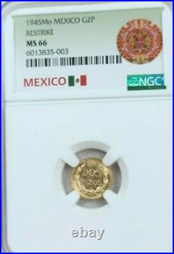1945 Mexico Gold 2 Pesos G2p Restrike Ngc Ms 66 Gem Bu Beauty Stellar Coin