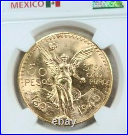 1945 Mexico Gold 50 Pesos G50p Ngc Ms 64 Beautiful Bu Dazzling Luster Scarce