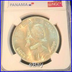 1947 Panama Silver 1 Balboa Vasco Nunez De Balboa Ngc Ms 64 Beautiful Bu Coin