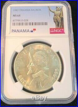 1947 Panama Silver 1 Balboa Vasco Nunez De Balboa Ngc Ms 64 Beautiful Bu Coin