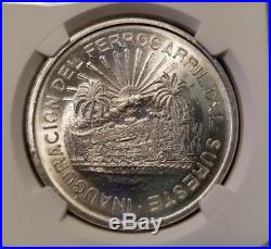 1950 Mexico Silver 5 Pesos Southern Railroad Ngc Ms 65 Key Date Beautiful Coin