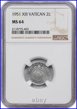 1951 XIII Vatican 2l Ngc Ms64 High Grade Beautiful Gem Coin