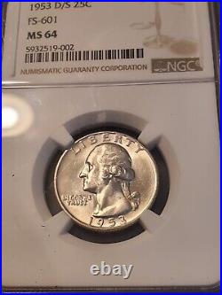 1953 d over s Washington Quarter NGC Graded MS64 (RARE), beautiful coin