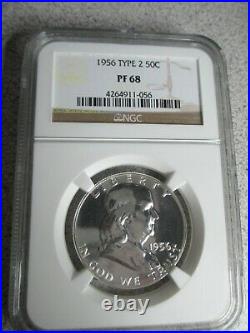 1956 PROOF FRANKLIN HALF DOLLAR Type 2 NGC PF 68 BEAUTIFUL SILVER COIN