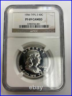 1956 Type 2 Franklin Silver Half Dollarngc Pf 69 Cameo Proof Beautiful Coin