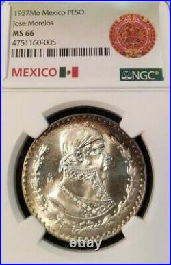1957 Mexico Silver Un Peso Jose Morelos Ngc Ms 66 Beautiful Coin High Grade