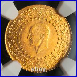 1962, Turkey (Republic). Beautiful Gold 25 Kurush Coin. (1.75gm!) NGC MS-65