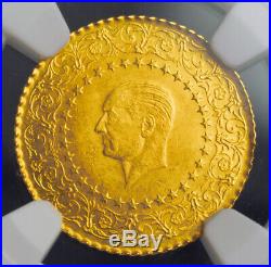 1962, Turkey (Republic). Beautiful Gold 25 Kurush Coin. (1.75gm!) NGC MS-65
