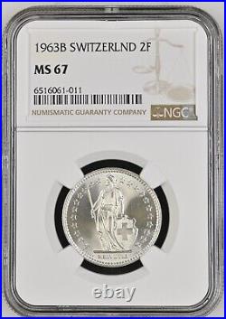 1963-B SWITZERLAND 2 FRANCS NGC MS 67 Beautiful Coin